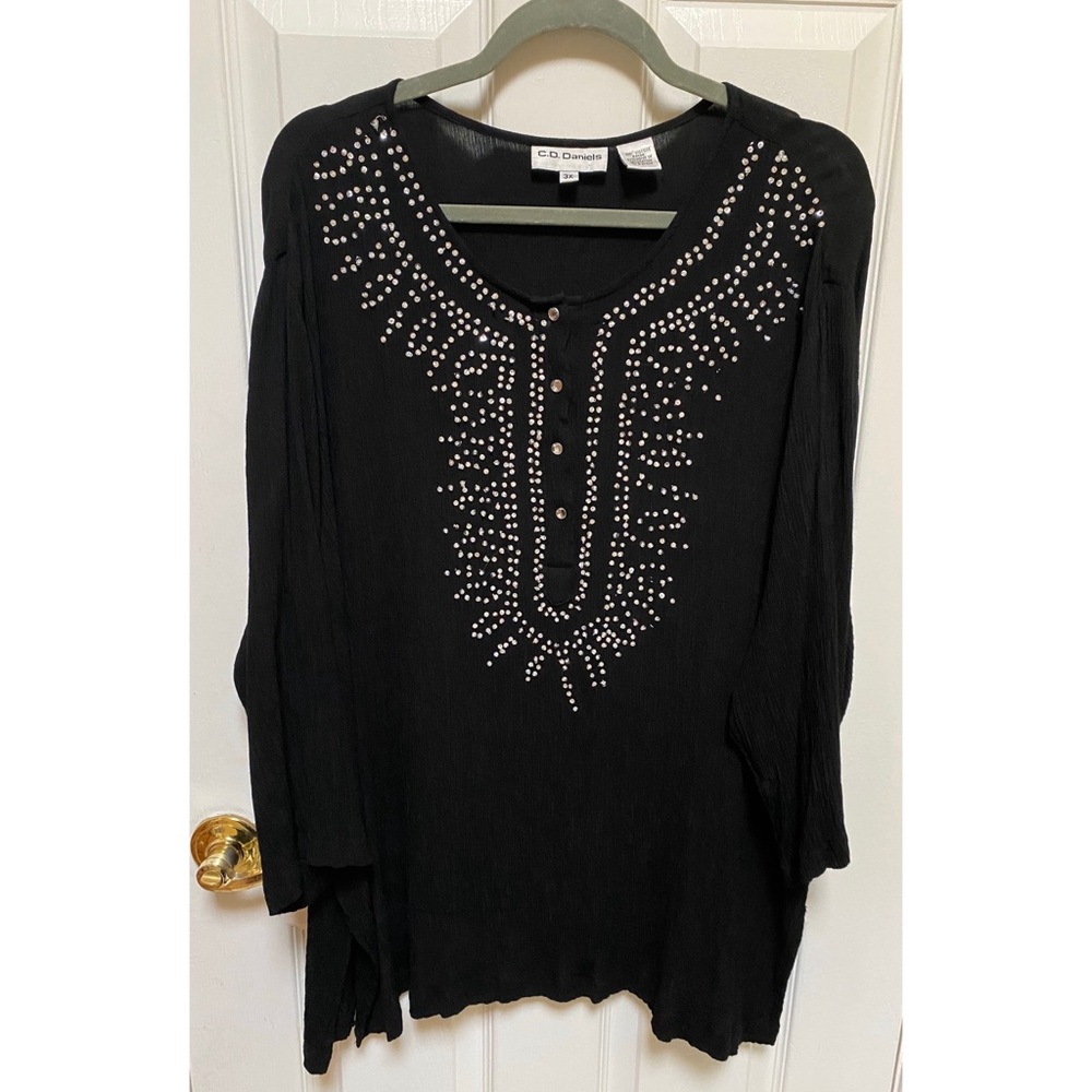 C.D. Daniels Black Knit Rhinestone Embellished Top